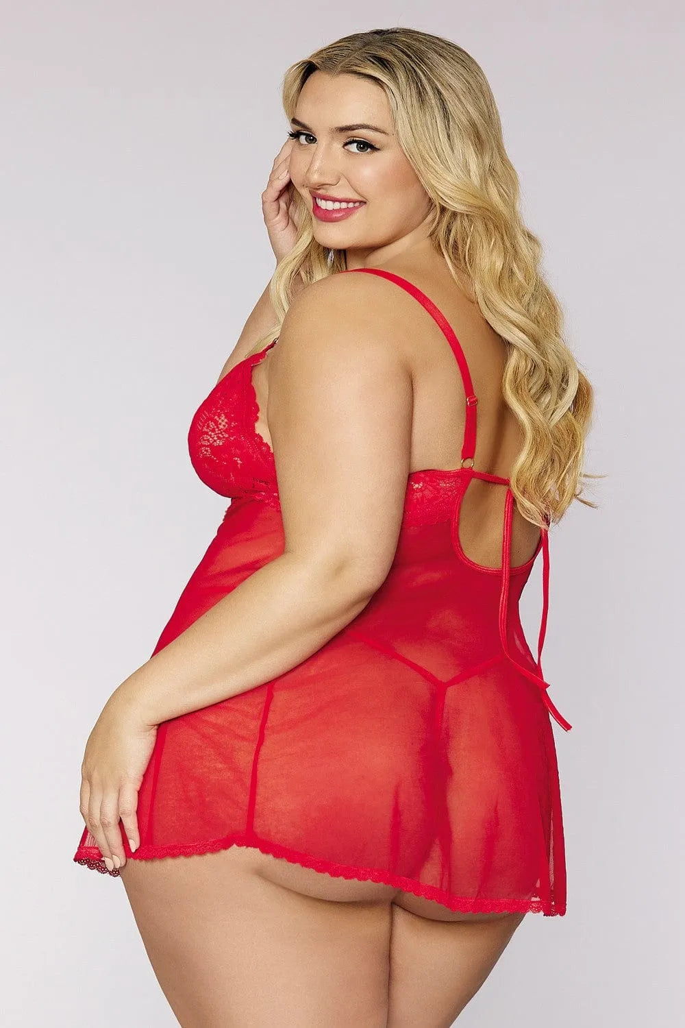 Ensemble Nuisette Grande Taille Rouge Dentelle