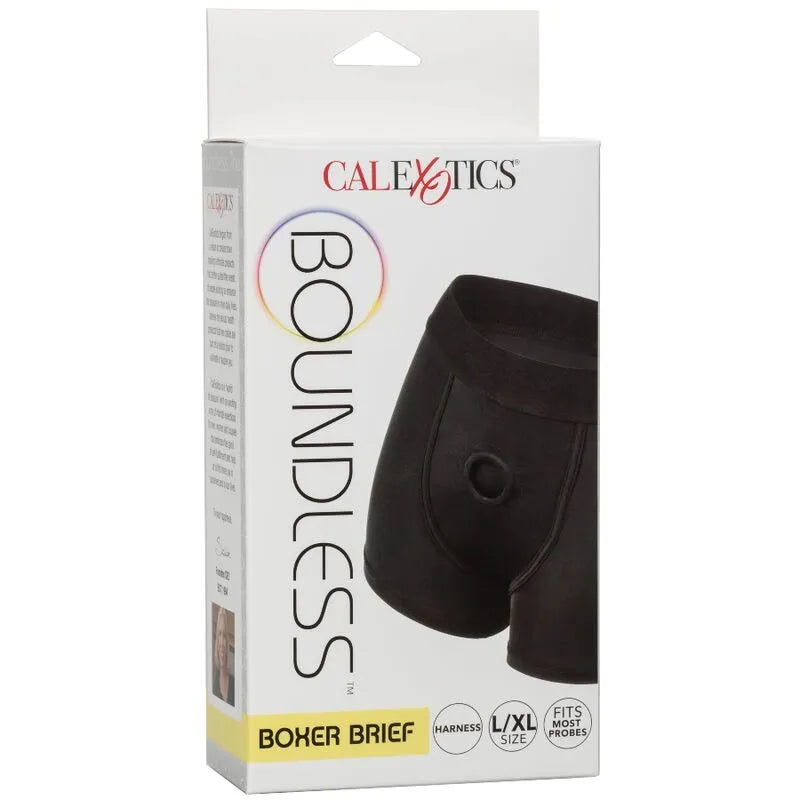 Boxer harnais noir extensible avec ceinture large, emballage discret pour utilisation avec gode, taille L/XL.