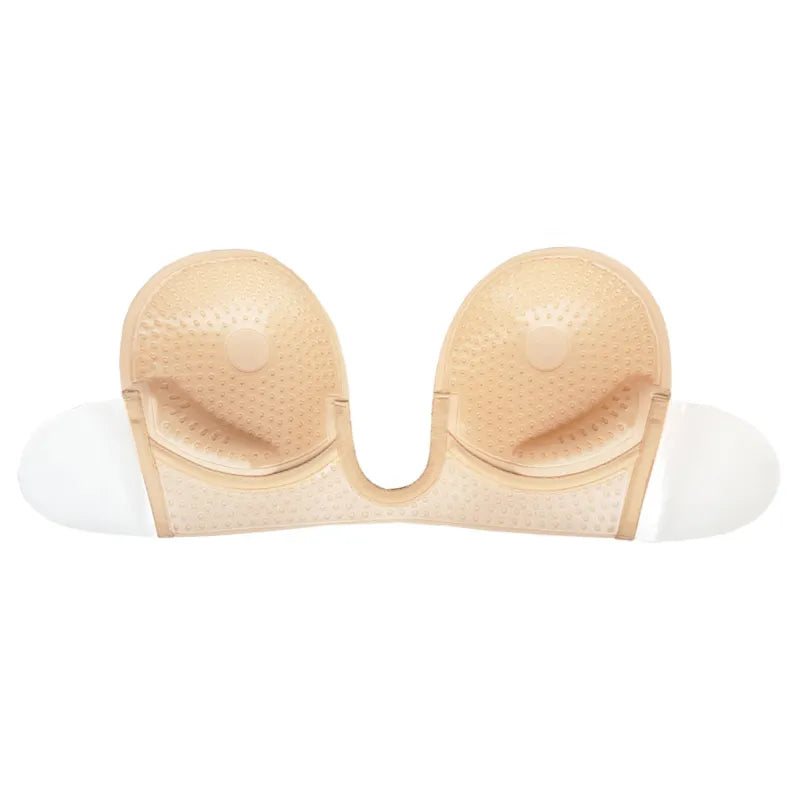 Soutien-gorge beige style U sans bretelles, adhésif, idéal pour décolletés plongeants et dos nu, réutilisable jusqu'à 25 f...