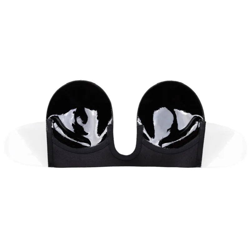 Soutien-gorge noir style U sans bretelles, adhésif, idéal pour décolletés plongeants et dos nu, réutilisable jusqu'à 25 fois.