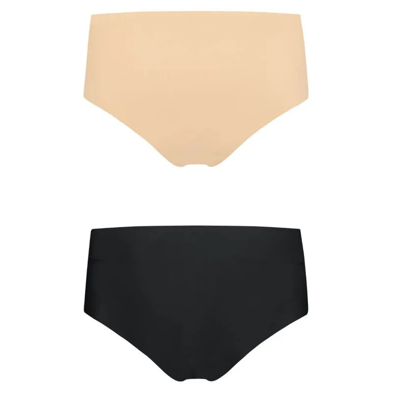 Culottes invisibles Bye Bra, beige et noire, sans couture, taille haute, lot de 2, confortables et douces.