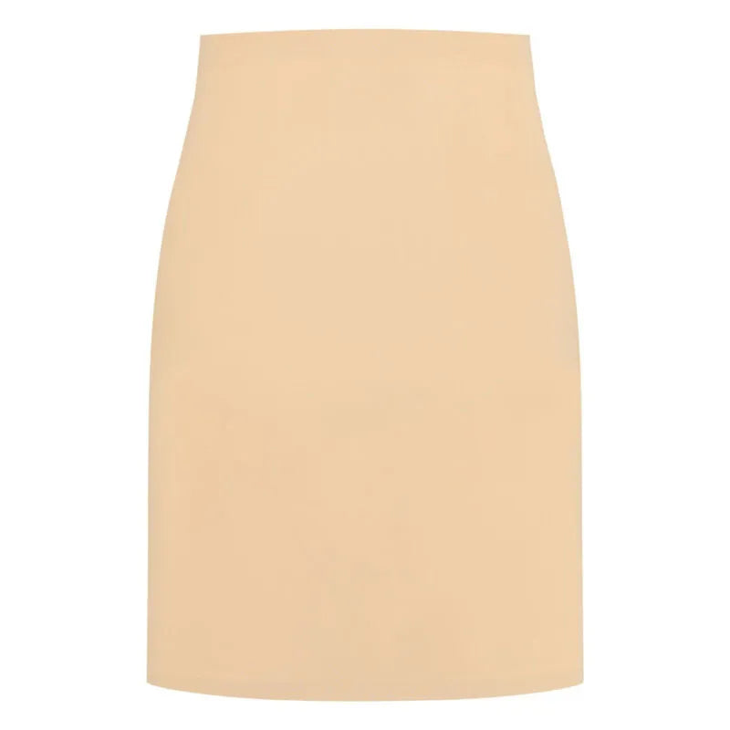 Jupe invisible beige Bye Bra, longueur genou, taille haute, microfibre élastique, contrôle léger, sous-vêtements lissants.