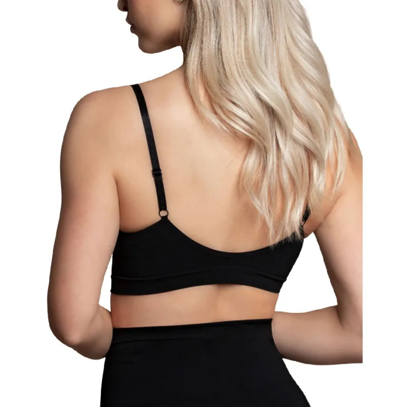 Soutien-gorge noir sans couture, contrôle moyen, dos lisse, bretelles ajustables, confort optimal, matière polyamide-élast...