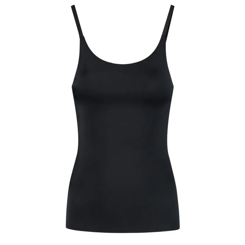 Débardeur noir invisible Bye Bra, microfibre légère, bretelles réglables, contrôle léger, ajustement parfait.