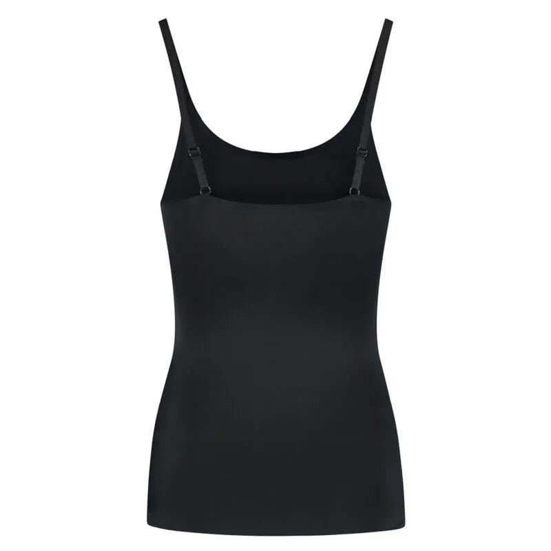 Débardeur noir invisible Bye Bra, microfibre légère, bretelles réglables, contrôle léger, ajustement parfait.