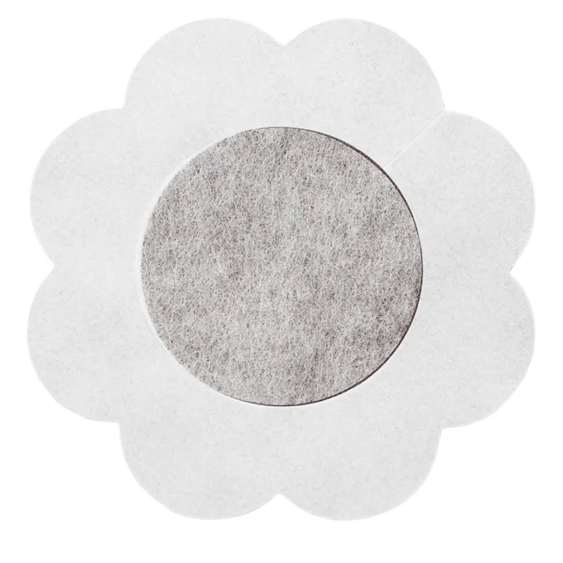 Protège-tétons réutilisable brun en forme de fleur, pack de 3, adhésif central pour maintien optimal, discret et confortable.