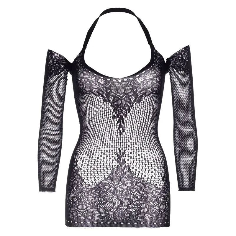 LEG AVENUE - TWIST HALTER DENTELLE MINI ROBE