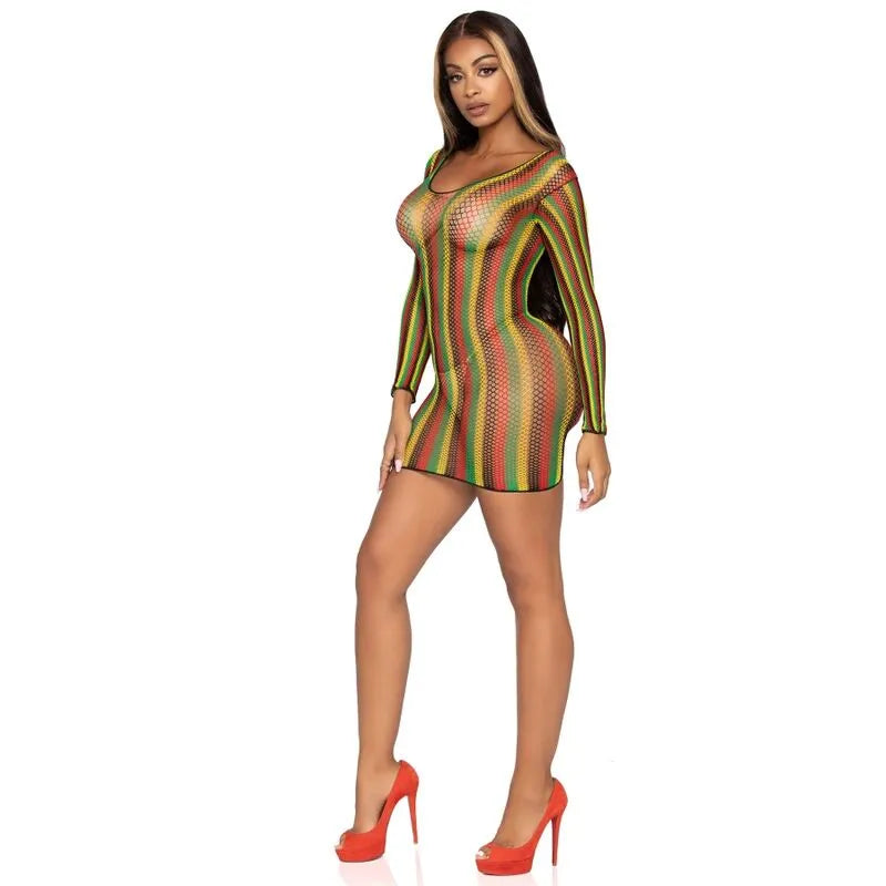 Mini-robe manches longues filet rasta Leg Avenue féminité séduction élégance