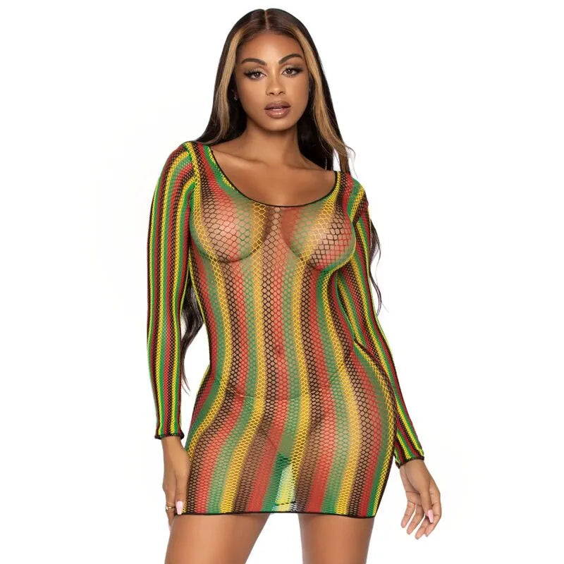 Mini-robe manches longues filet rasta Leg Avenue féminité séduction élégance