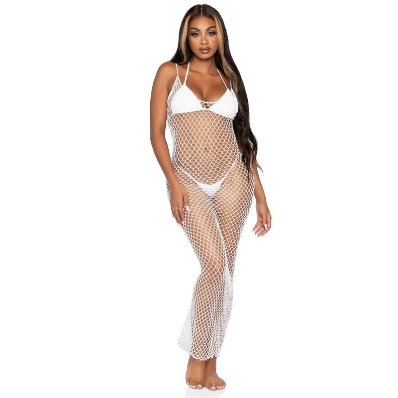 LEG AVENUE - ROBE MAXI EN FILET TORSADÉ BLANC