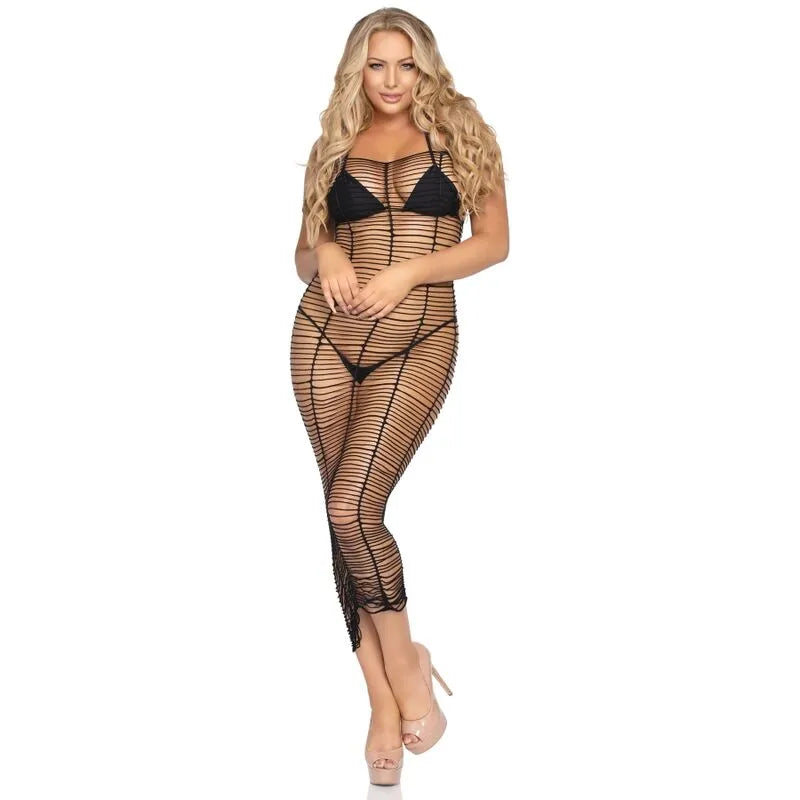 Robe longue en filet horizontal style cache-maillot sexy Leg Avenue
