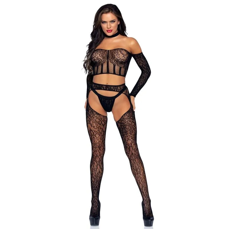 ensemble lingerie dentelle manches longues dos nu Leg Avenue sexy féminin