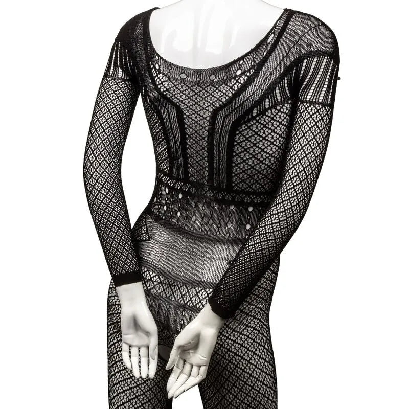 Body en dentelle noire grande taille, sans entrejambe, design séduisant, manches longues, maille respirante.