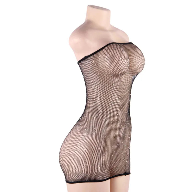 QUEEN LINGERIE - ROBE CORPS EN FILET AVEC DIAMANTS