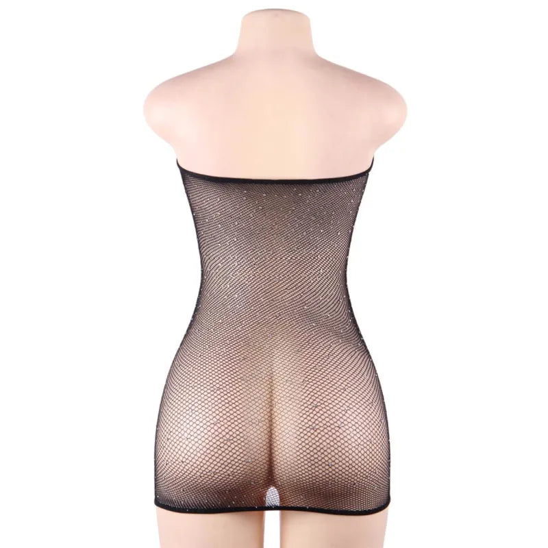 QUEEN LINGERIE - ROBE CORPS EN FILET AVEC DIAMANTS