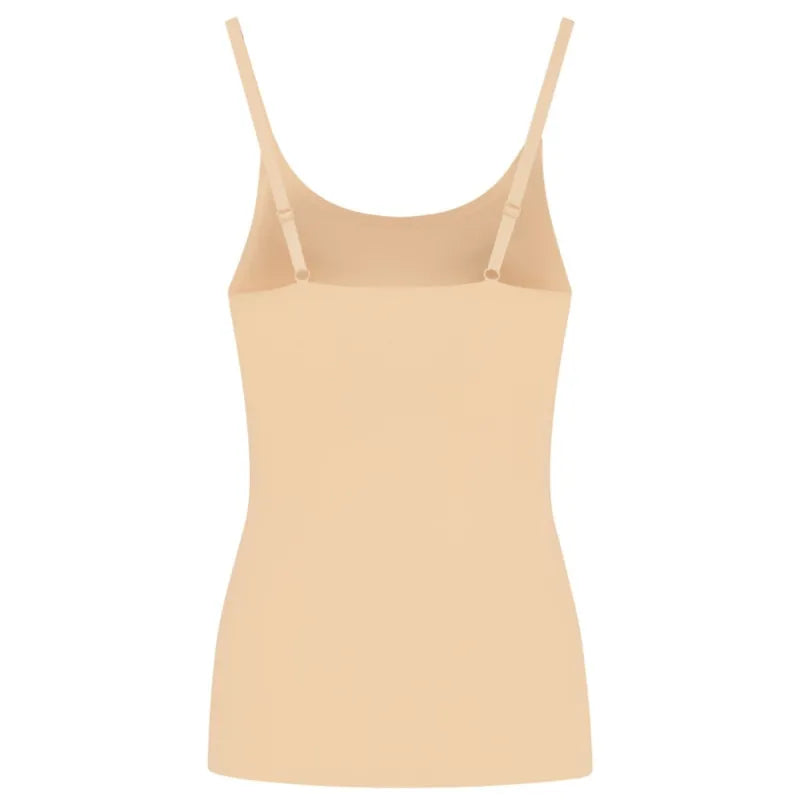 Débardeur beige invisible Bye Bra, microfibre légère, bretelles réglables, contrôle léger, idéal sous vêtements serrés.
