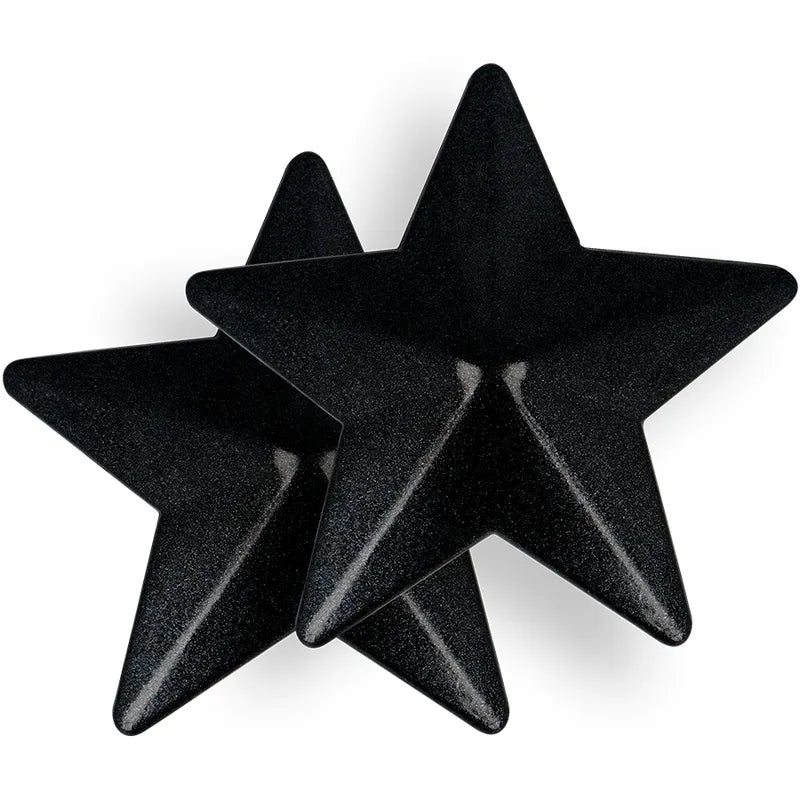 Cache-tétons étoiles noires en métal, réutilisables, élégants et audacieux de Coquette Chic Désir.