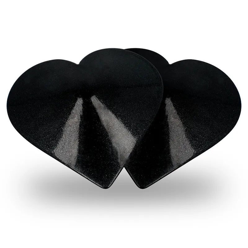 Cache-tétons noirs en forme de cœur, réutilisables, en métal, avec finition brillante, par Coquette Chic Désir.