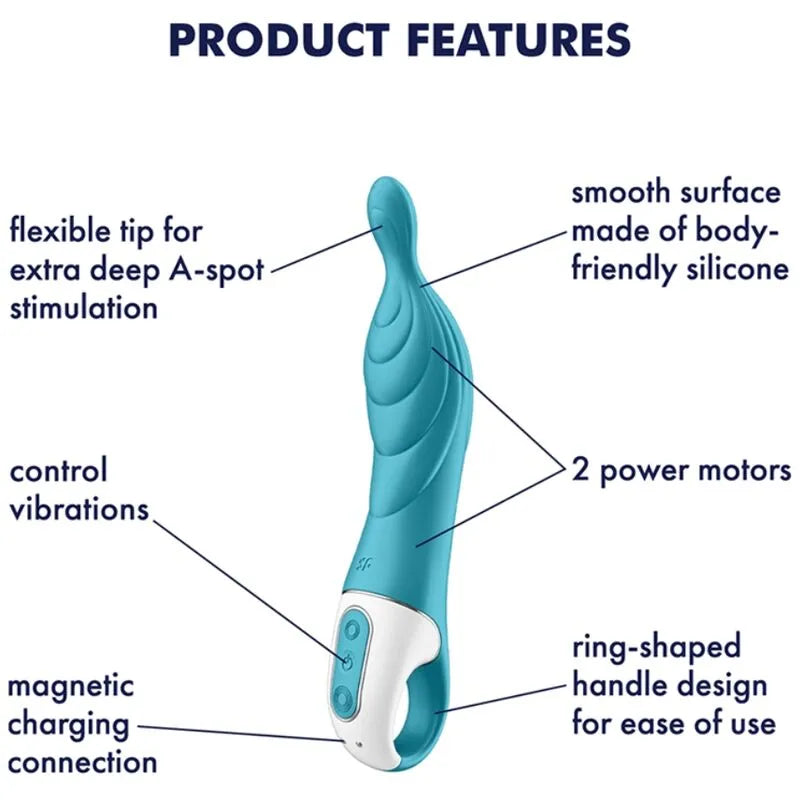 Vibrateur Satisfyer Amazing 2 Turquoise stimulation point A profonde silicone médical rechargeable discrétion 15 ans garantie sextoy femmes couples