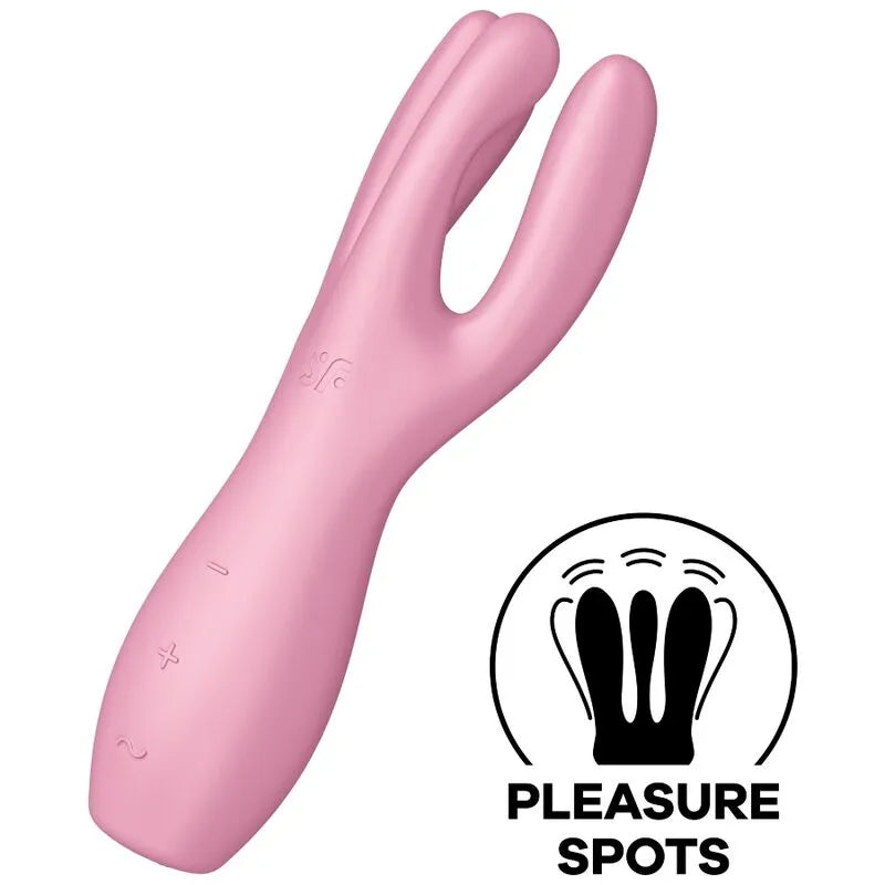 Satisfyer Threesome 3 Rose - Vibrateur innovant 3 bras stimulation clitoridienne labia silicone médical rechargeable 15 ans garantie