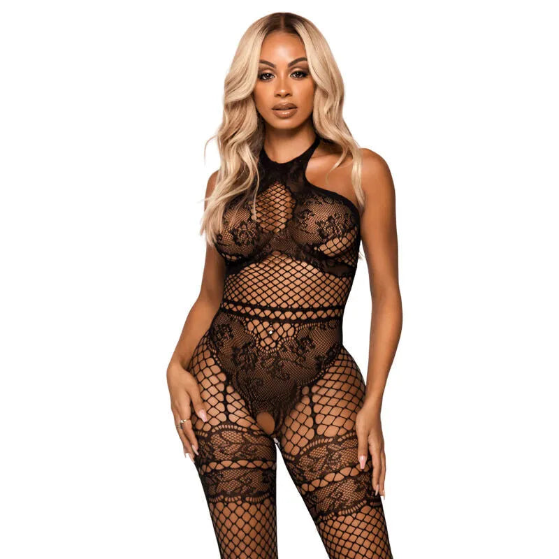 LEG AVENUE - NET HALTER BODYSTOCKING - NOIR