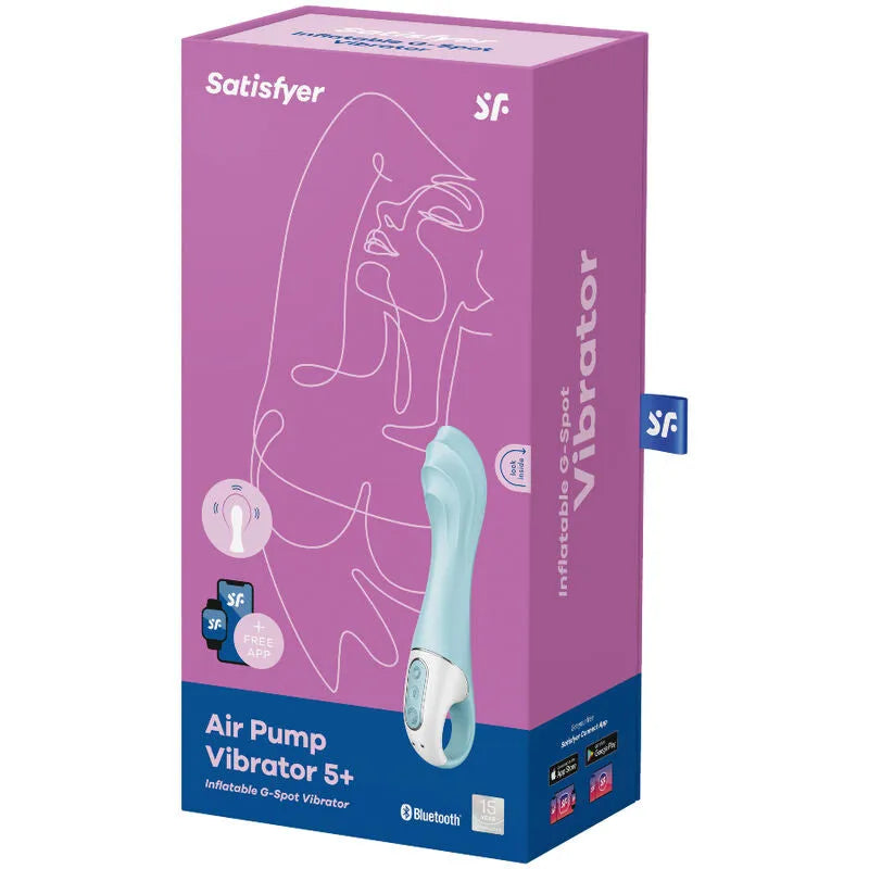 Vibromasseur gonflable Satisfyer Air Pump 5+ application connectée stimulation G-spot silicone médical pour femme couple sextoy