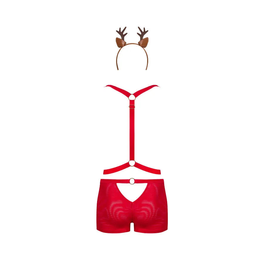 ensemble lingerie sexy rouge harnais réglable oreilles renne Obsessive