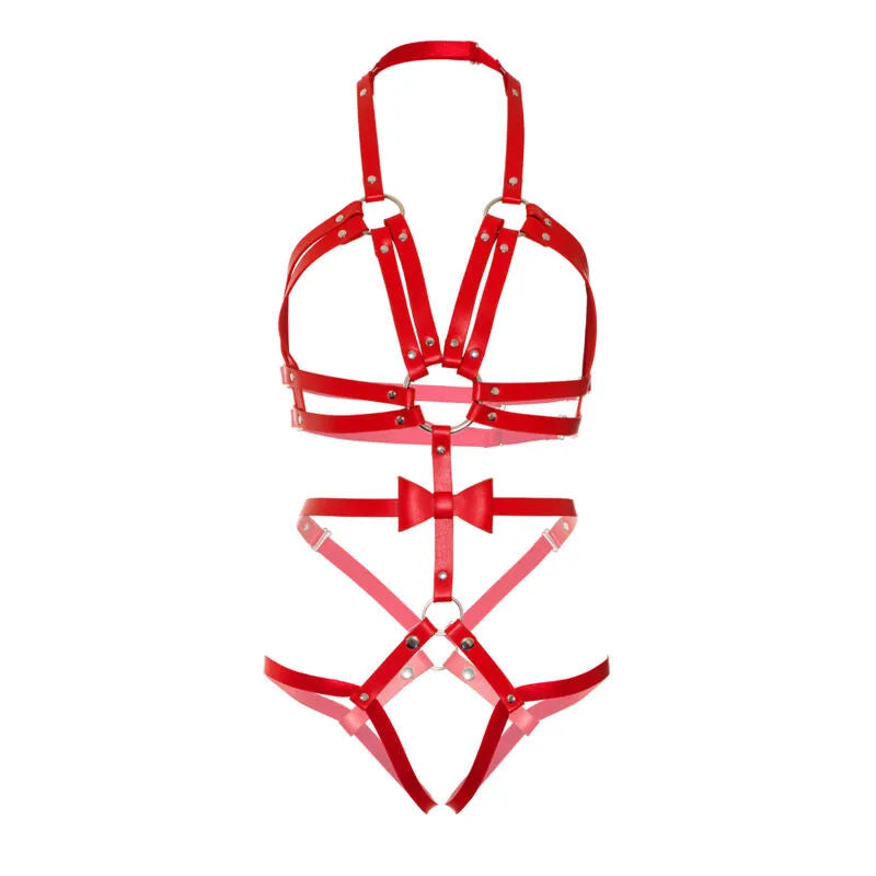LEG AVENUE - KINK - HARNAIS CLOUTÉ O-RING TEDDY - ROUGE