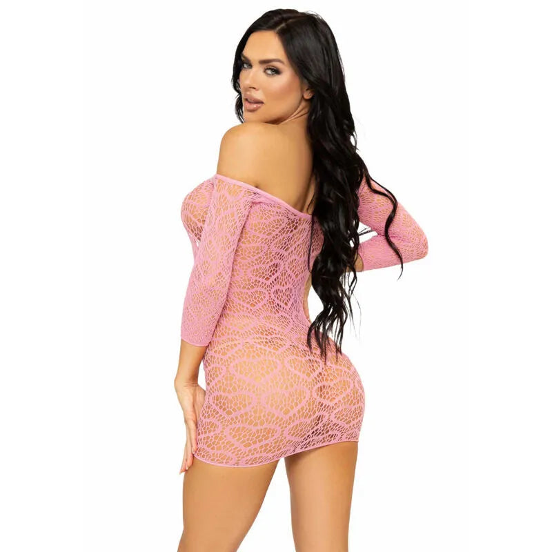 LEG AVENUE - MINI ROBE EN FILET COEUR - ROSE