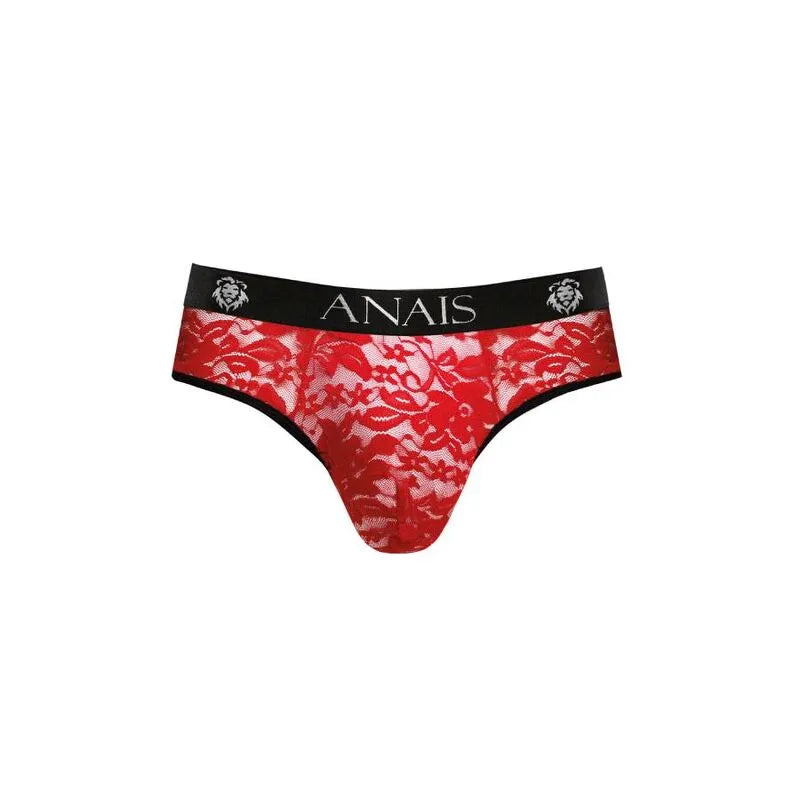 String homme rouge en dentelle florale avec élastique noir, confort et séduction, Anais Apparel.