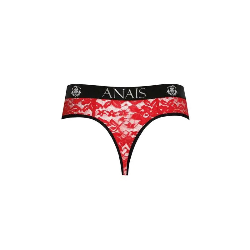 String homme rouge en dentelle florale, élastique noir, confort optimal, Anais Apparel.