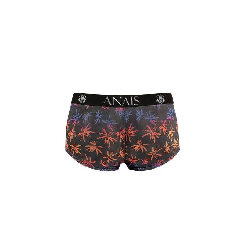 Boxer homme Anais noir à imprimé palmiers colorés, coupe sportive, jambes longues, ajustement parfait.
