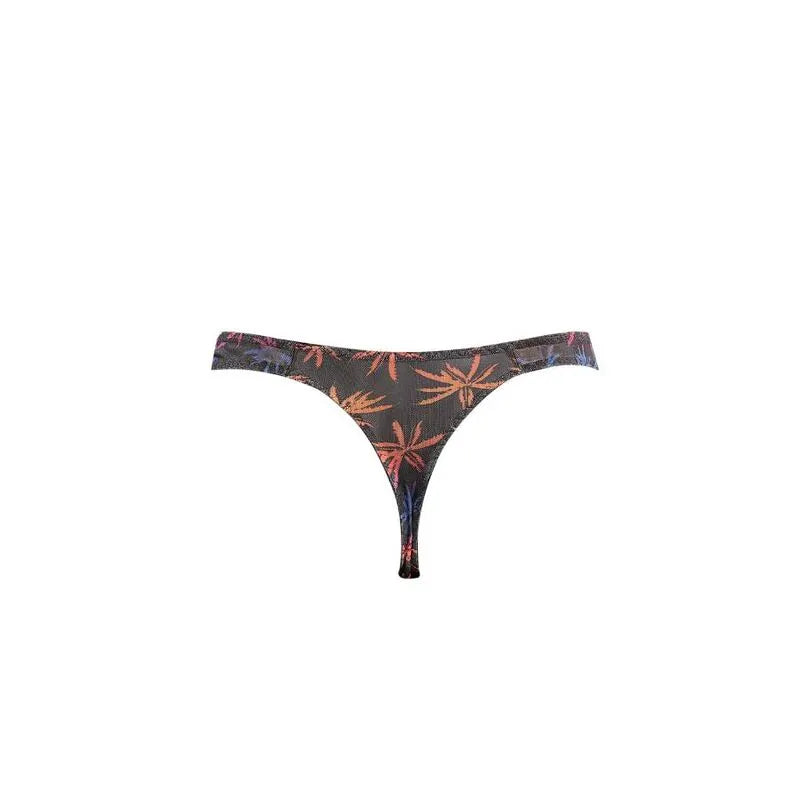 String homme noir en tulle avec imprimé palmiers colorés, élastique délicat, confort optimal, Anais Apparel.