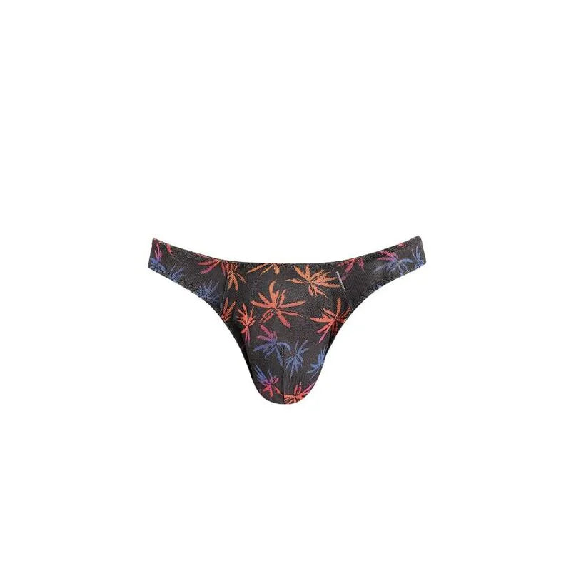 String homme noir en tulle avec imprimé palmiers colorés, élastique délicat, confort optimal, Anais Apparel.