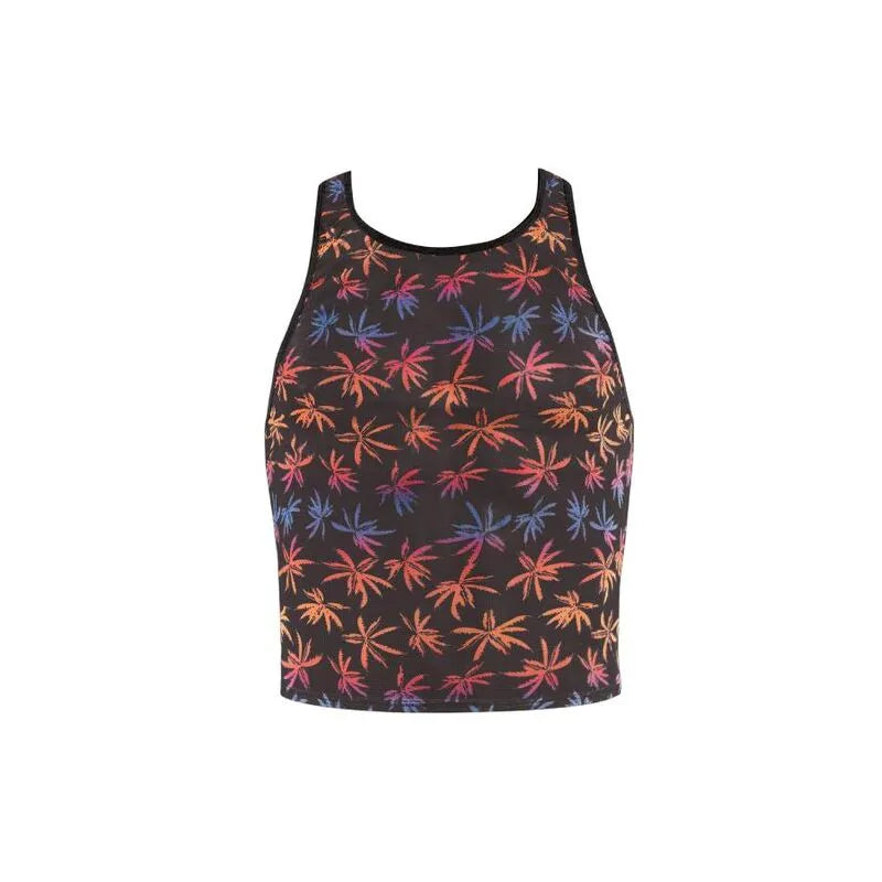 Débardeur homme noir en tulle avec imprimé coloré de palmiers, sans manches, ajusté, Anais Men Chill Top.