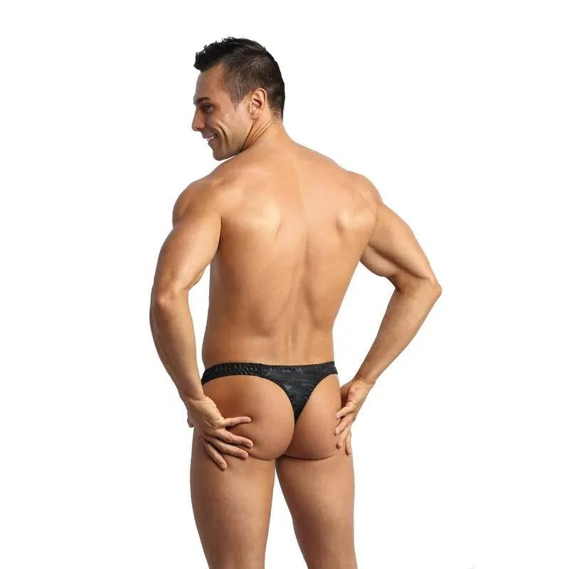 String homme imprimé militaire, microfibre douce, élastique délicat, confort optimal, Anais Apparel, tailles S à 3XL.