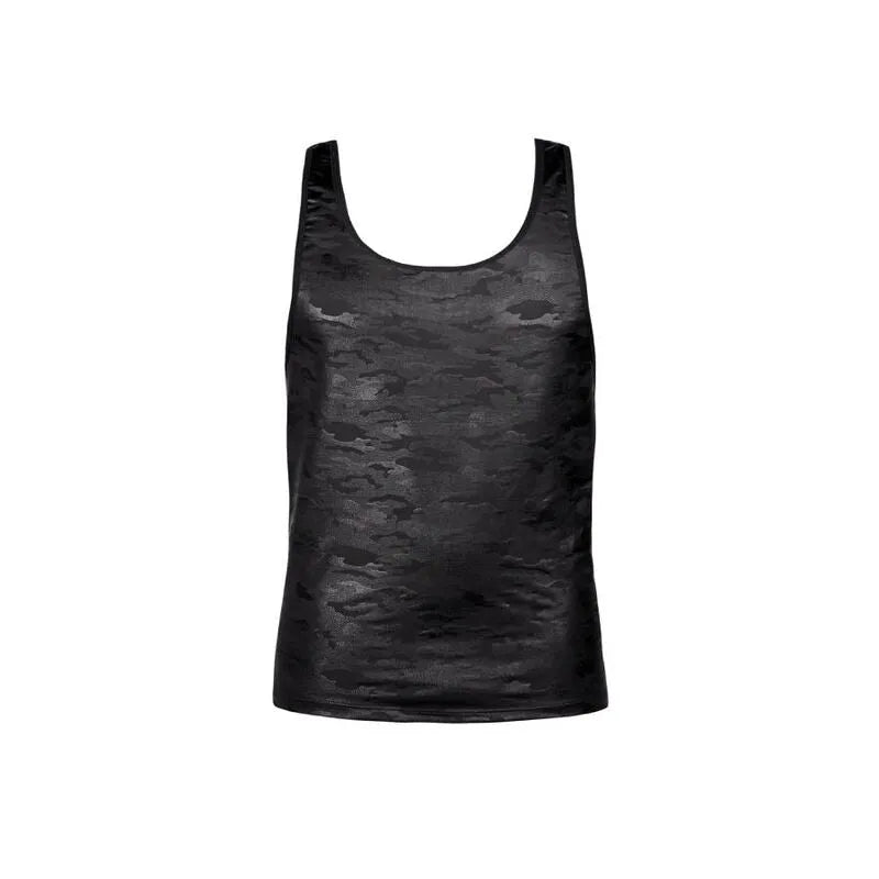 Débardeur homme sans manches imprimé militaire noir, microfibre douce, ajustement parfait, Anais Apparel.