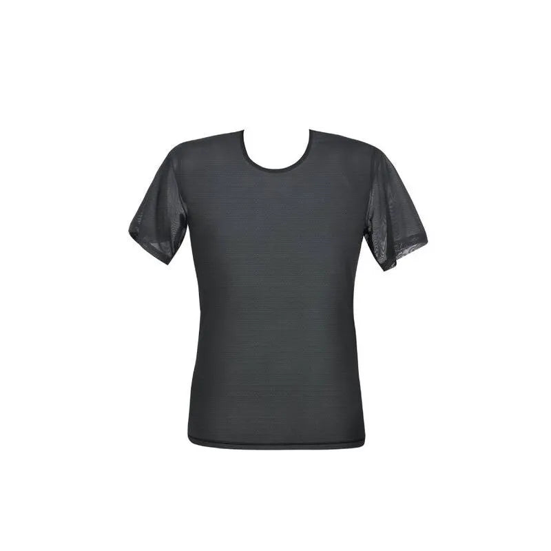 T-shirt Éros en tulle noir ajusté, finition élégante, Anais Men, lingerie sexy, composition 95% polyamide, 5% élasthanne.