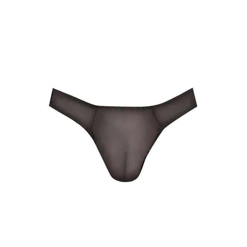 String homme noir en tulle avec finition élégante, confortable et ajusté, Anais Apparel, séduction raffinée.