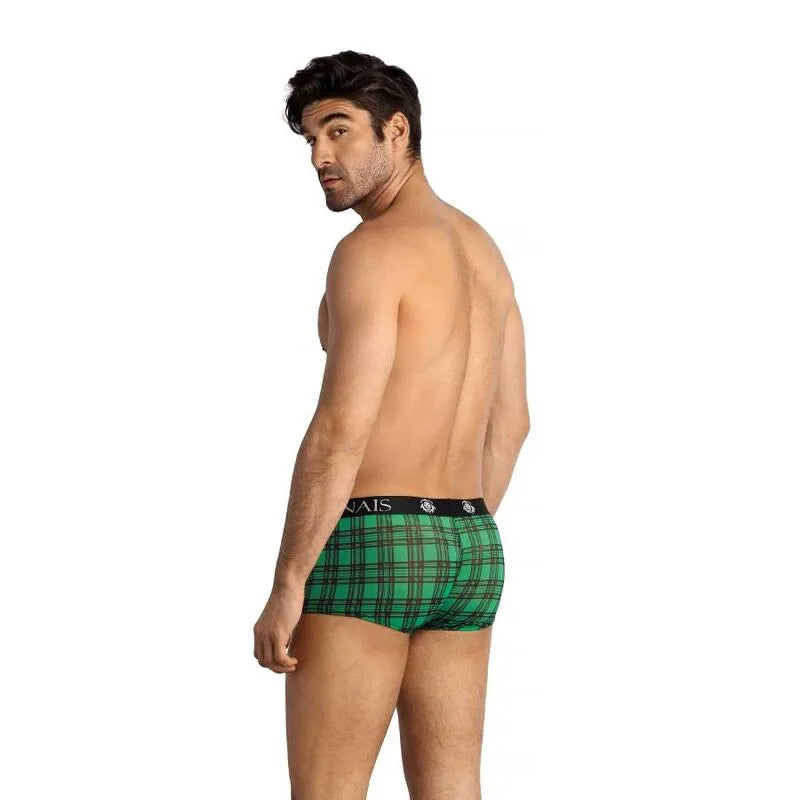 Boxer homme à carreaux verts et noirs, taille élastique, coupe sexy et confortable, en lycra doux Anais Apparel.