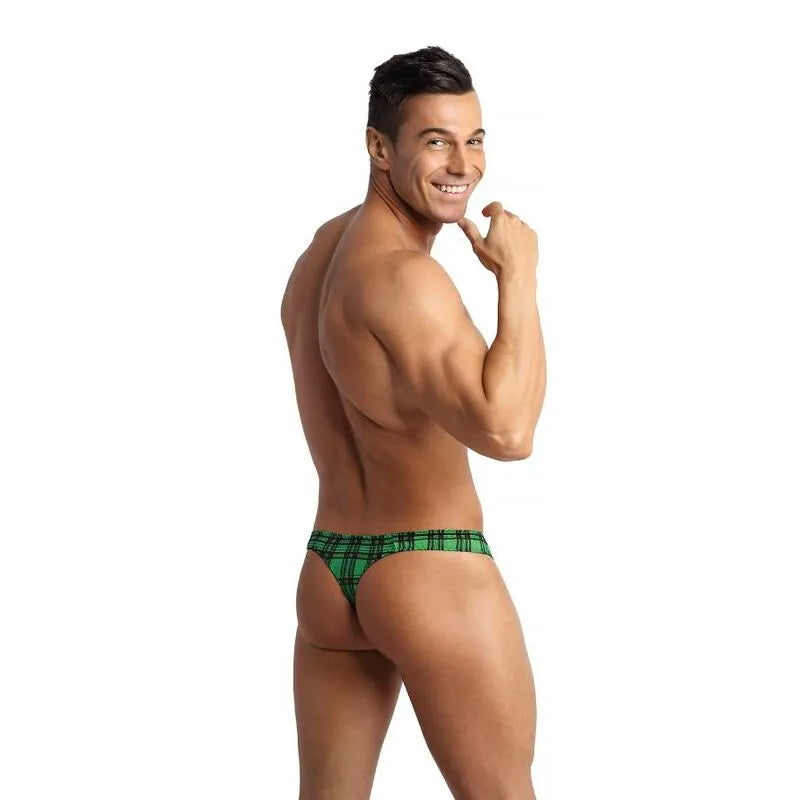 String homme sexy vert et noir en lycra doux, bande élastique, confort optimal, Anais Apparel.