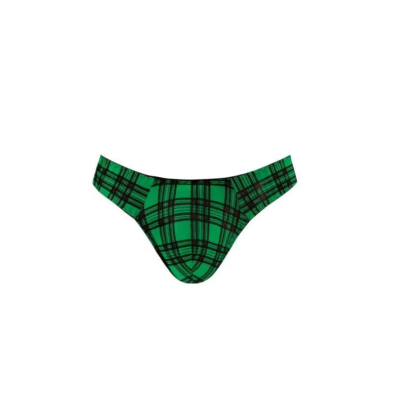 String homme vert à carreaux noirs en lycra, bande élastique, coupe sexy et confortable, Anais Apparel.