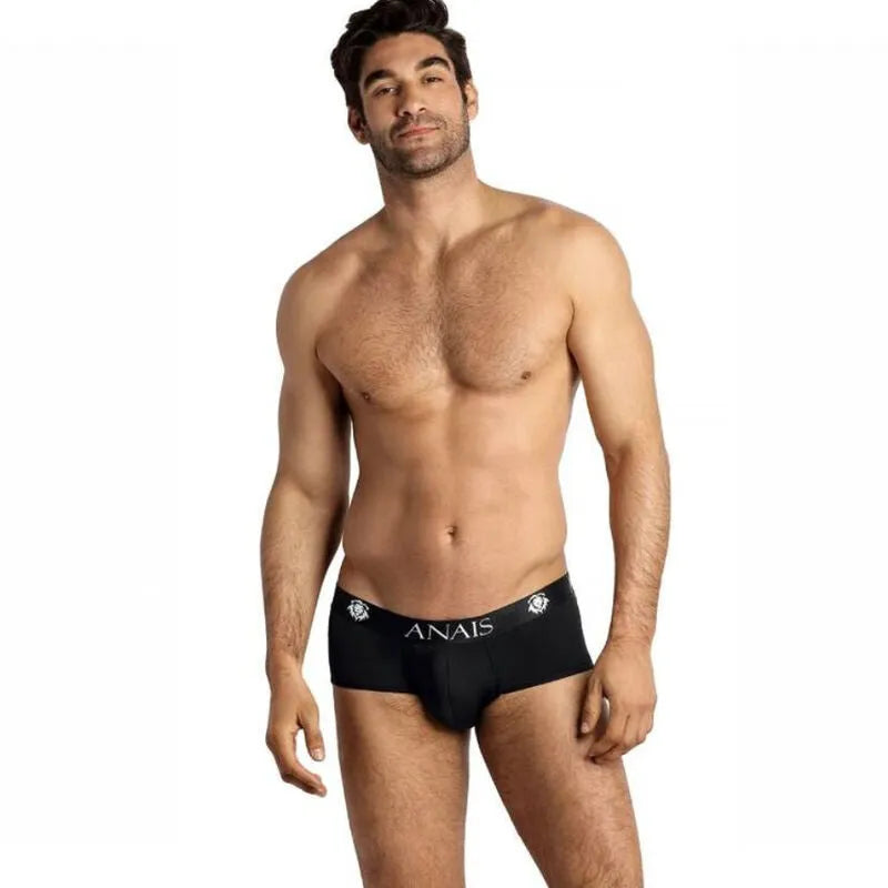 Slip sportif ANAIS MEN en microfibre noire, coupe ajustée, jambes courtes, 85% polyamide, 15% élasthanne.
