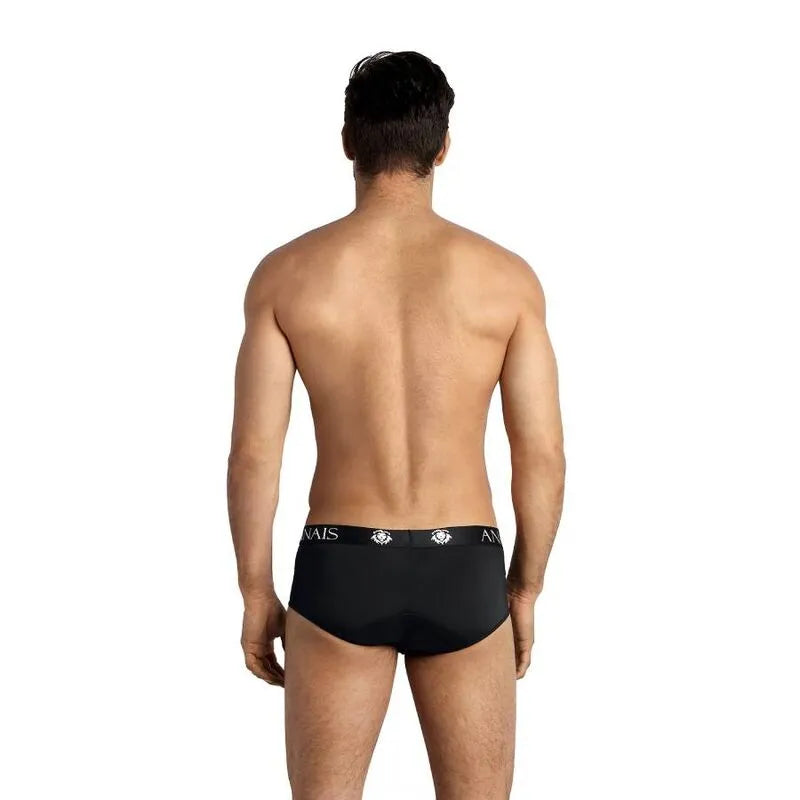 Slip homme noir Anais Men en microfibre douce, coupe sportive, jambes courtes, ajustement parfait, logo ceinture.