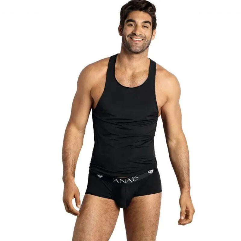 Débardeur homme noir sans manches en microfibre, ajusté, style classique, Anais Apparel.