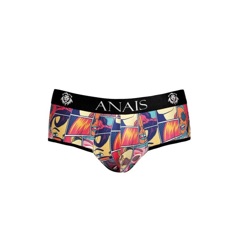 Slip bikini homme ANAIS MEN Comics, imprimé bandes dessinées colorées, coupe audacieuse, fesses ouvertes, matière douce.