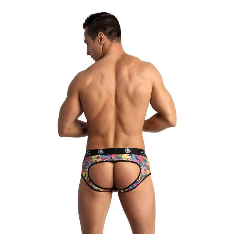 Slip bikini homme comics, couleur claire, bandes dessinées, coupe audacieuse, fesses ouvertes, matériaux haute qualité.