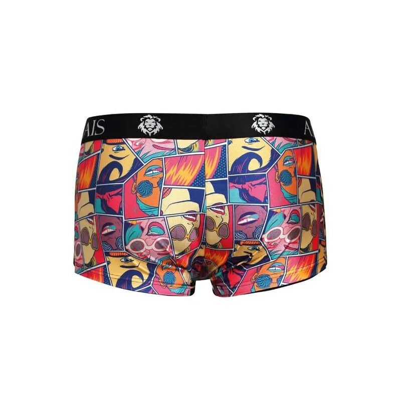 Boxer homme bandes dessinées colorées, coupe sportive, modal doux, jambes longues, ceinture noire logo Anais.