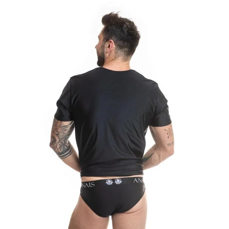 T-shirt homme noir Anais Men en microfibre douce, ajusté, élégant, idéal pour un style moderne et confortable.