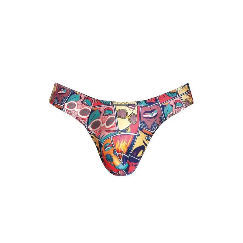 String homme coloré avec motifs de bandes dessinées, élastique délicat, confortable, en polyamide et élasthanne.